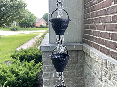 U-nitt 8-1/2 feet Rain Chain, Black Powder Coated, Alternative Downspout for Gutter, Functional and Decorative, Black Lace, 8.5 feet Length, 786/1062A