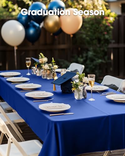 Image of Pureegg Plastic Table Cloth Disposable 8 Pack, 54 x 108 Inch Table Cloths, Graduation Decorations Class of 2026, Graduation Party, Tablecloths, Rectangle, Plastic Cover, Leakproof & Sturdy, Navy Blue