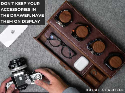 Watch Display Case With Rustic Brown Vegan Leather Padding For Protection - Sleek Walnut Wood Watch Holder To Show Off Watches - Watch Box For Men - Watch Display Case For Men - Mens Watch Case #TOP7
