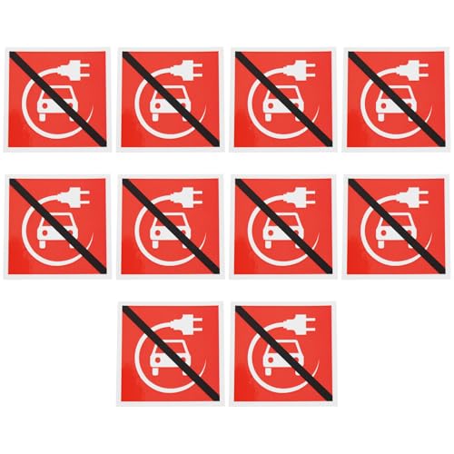 ECSiNG 10Pcs Car Charging Warning Sign No Electric Vehicle Charging Gloss Sticker Waterproof PVC Self Adhesive Sticker, 50x50mm