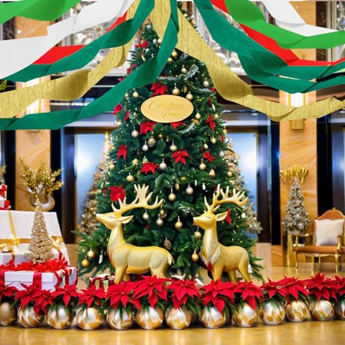 Image of Crepe Paper Streamers 6 Rolls 492ft, Crepe Paper Christmas Decorations Red Green White Gold Party Streamers for DIY Gift Wrapping Birthday Party Decor, 1.77 Inch x 82 Ft /Roll