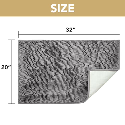 Image of H.VERSAILTEX Dog Door Mat for Muddy Paws Absorbent Dirt Trapper Non Slip Quick Dry Washable Chenille Mats for Dogs Entry Rug for Indoor Outdoor (Grey, 20 inch x 32 inch)