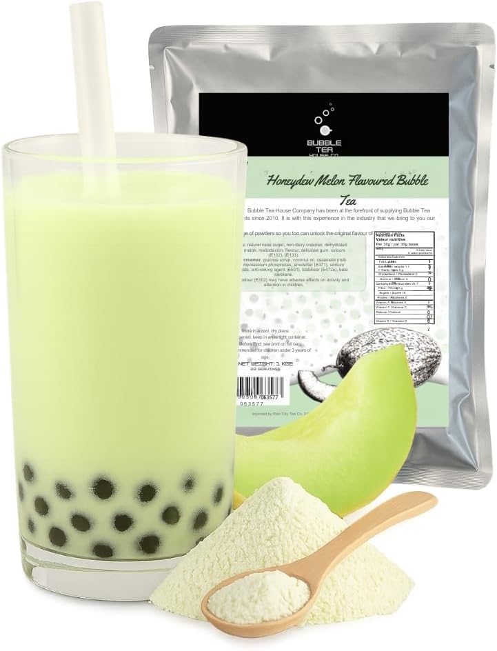 Honeydew Melon Bubble Tea Powder (1 kg), 33 Servings - Make Bubble Tea at Home - Ideal for Frappes, Coffee, Boba Tea, Milkshakes - Gluten Free, Halal Certified
