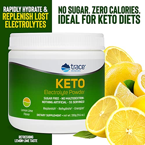 Trace Minerals | Keto Electrolyte Powder | Sugar Free, Full Spectrum | Avoid Dehydration, Muscle Cramps, For Energy And Endurance | Gluten Free, Vegan | Lemon Lime | 55 Servings #TOP1