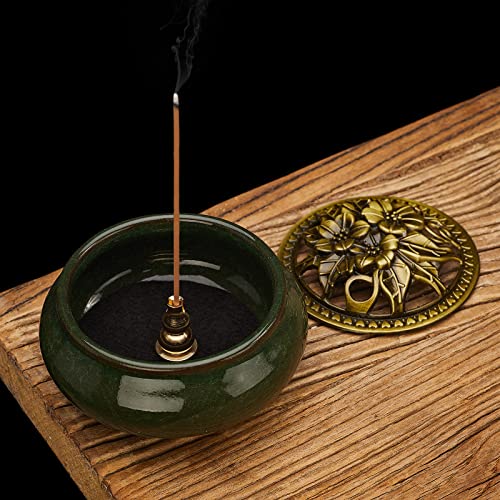 Mistho Ceramic Incense Burner With Copper Lid With Metal Incense Holder For Sandalwood Incense, Palo Santo, Sage Cone And Frankincense(Dark Green) #TOP2