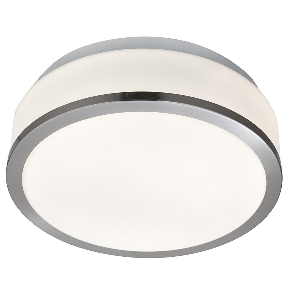Satin Chrome Bathroom Modern Round Flush Light with Glass Shade 230mm