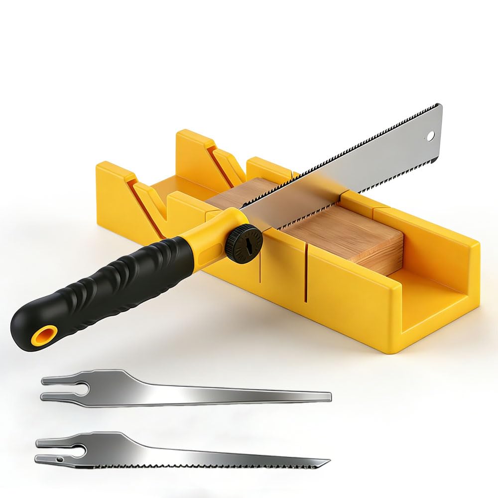 Juego de Caja de Ingletes, 4 Piezas, Caja de Ingletes con Sierra Japonesa para Madera, 3 Ángulos de Corte, Mango Ergonómico, Cortador Manual Para Carpintería, Bricolaje