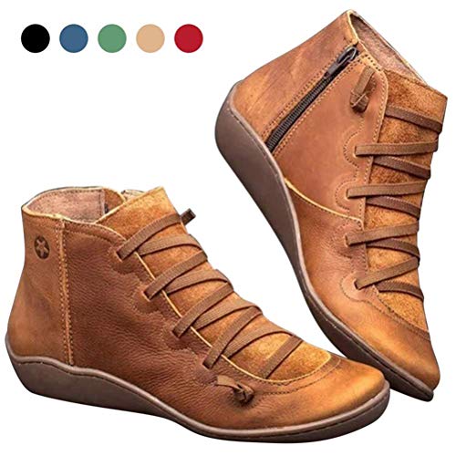 Fyeep Botas Cortas para Mujer, Botas con Soporte de Arco para Mujer, Botas cómodas de tacón de 3.5 cm para Mujer, Botas Informales de otoño Invierno para Mujer con Cremallera, Regalos para Novias