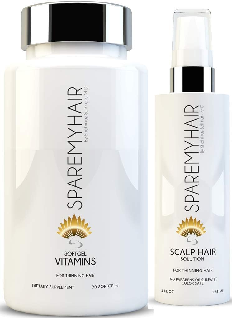 Scalp Solution 4 oz & Vitamins Soft Gel 90 Caps, for Hair Growth with Biotin, Yucca Extract, Horsetail, Saw Palmetto, Jojoba, Multi-Vitamins & Keratin Protein for Healthy Hair Treatment