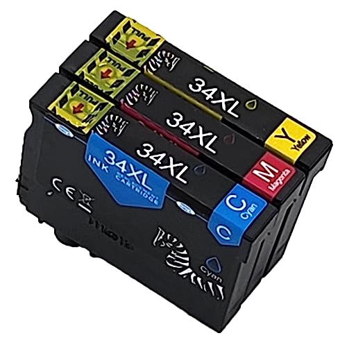 Pure-Color 34XL Ink Cartridges Replacement for Epson 34XL T3472 T3473 T3474 for WorkForce Pro WF-3720DWF WF-3725DWF (1 Cyan,1 Magenta,1 Yellow, 3-Pack)