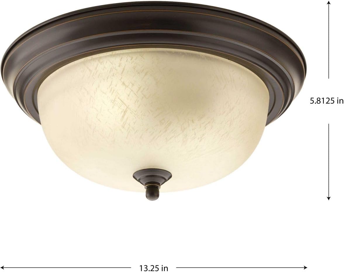 Progress Lighting 2-Light Ceiling Light, Flush Mount Ceiling Light Fixture for Interior Kitchen Lights, Hallway, Bedroom, Living Room, 13-1/4”, 5-13/16”, Antique Bronze, Etched Umber Linen Glass Shade