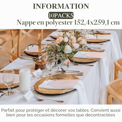 Nappe en polyester blanc 153x260 cm pour table rectangle de réception (lot de 10) - 6