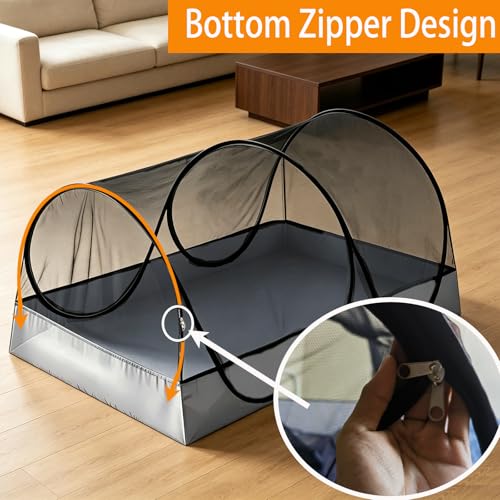 Image of CMINGJ Portable Mosquito Net Foldable Pop-Up Travel Mosquito Net for Bed Free Installation-Suitable for Baby Adults Bedroom, Camping, nap, Patio with Bottom Zipper Large (Black net)