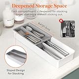 Lifewit Cutlery Drawer Organiser, 2 Tier Cutlery Tray for Kitchen, Utensil Flatware Silverware Holder, Deep Drawer Organiser Box for Spoons Forks Knives, Tableware Storage, 4 Compartments, White&Grey - Image 5