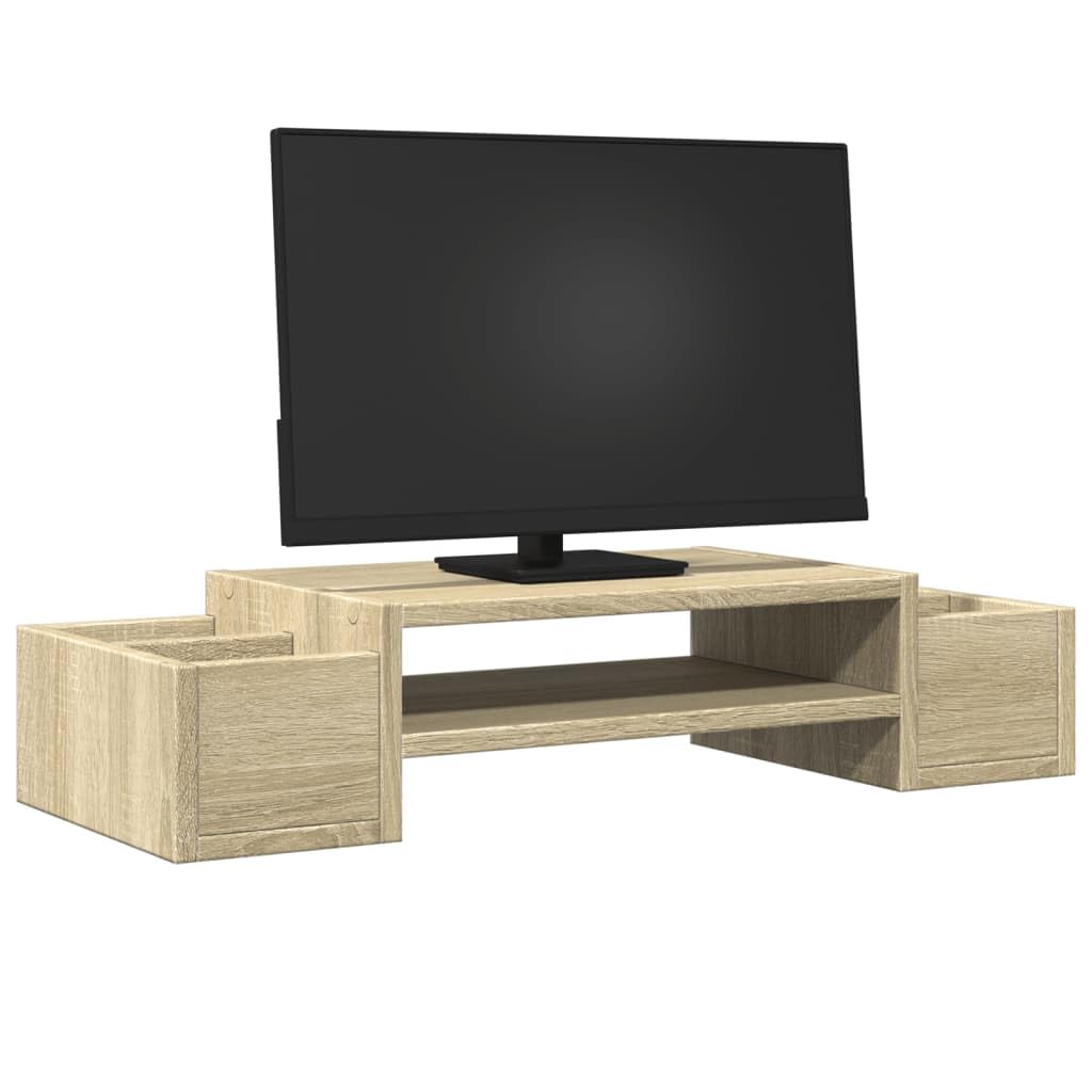 Leasha Rehausseur Écran PC Bureau, Réhausseur d'Écran Support de Moniteur avec rangement chêne sonoma 70x27x15 cm bois d'ingénierie