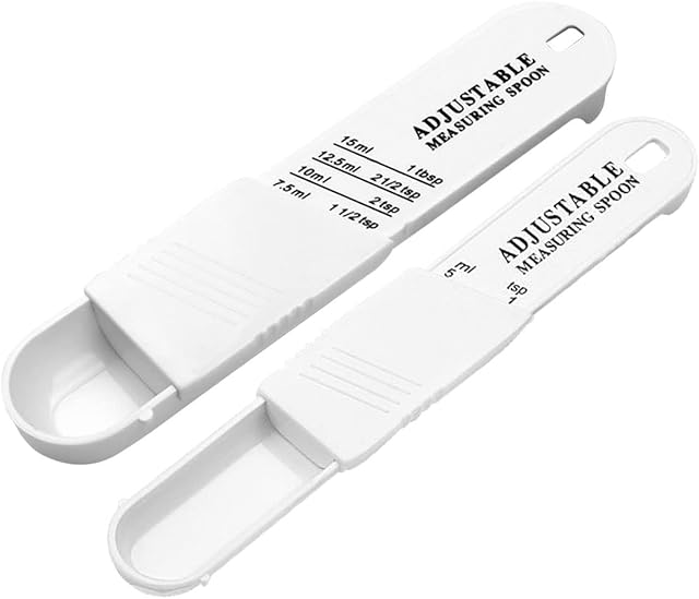 Jagowa 2 Pcs Adjustable Plastic Measuring Spoon Set Baking Slide Spoon Metering Spoon Powdered Sugar Measuring Spoon (White)