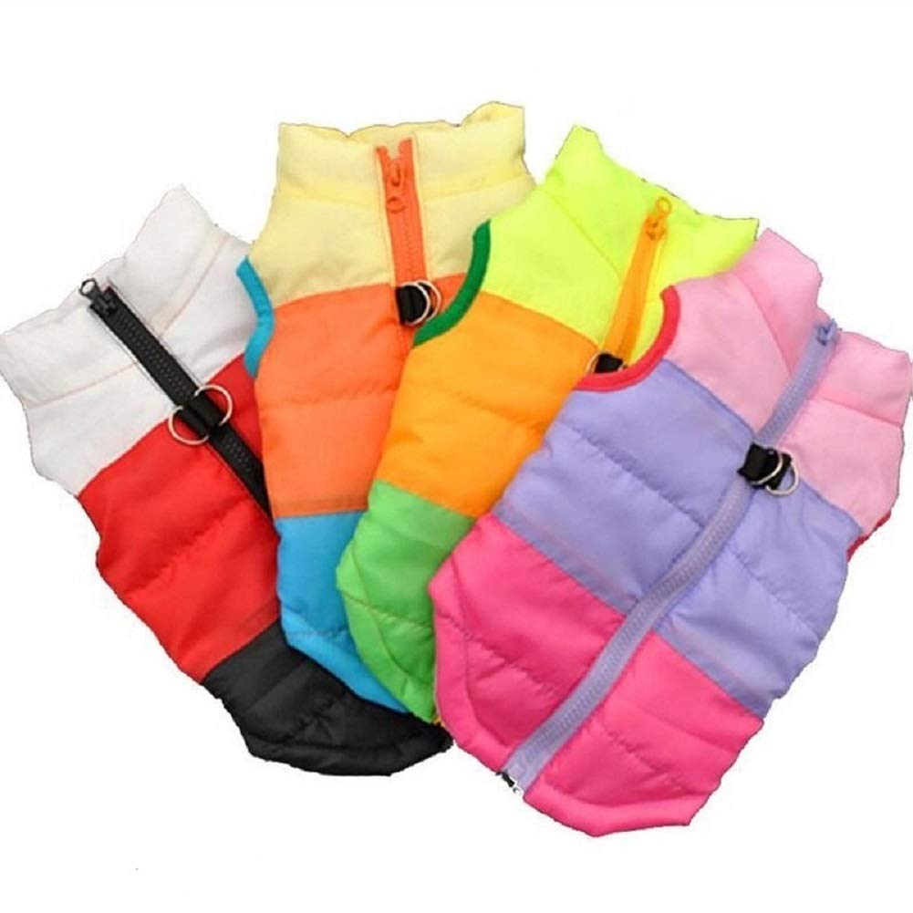 Quilted Striped color block Puffer Vest Coat for Small Pets Dogs and Cats (M, Orange Green) - Image 2