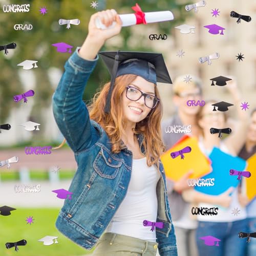 Image of Silver Purple and Black Graduation Confetti 2026, 1000 Pcs Class of 2026 Table Centerpiece Grad Confetti for 2026 Graduation Party Decorations Supplies