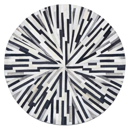 Suixtil Alfombra de Piel de Vaca de Lujo con Patchwork de Cuero, Redonda, Gruesa y Duradera, insonorizada, for Dormitorio, Minimalista, Grande, Hecha a Mano, for Sala de Estar.(180cm(70.87″))