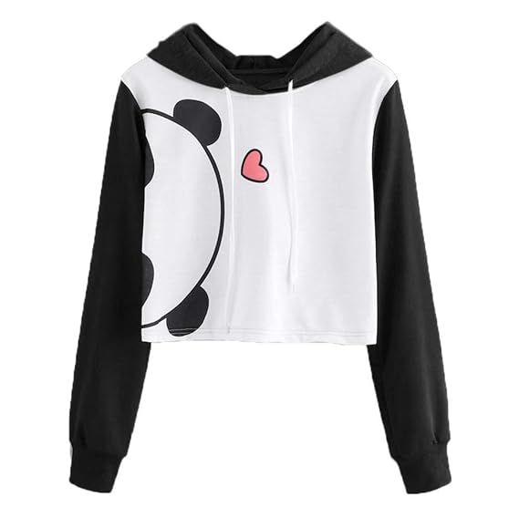 Panda Hoodie Sweatshirt Crop 
