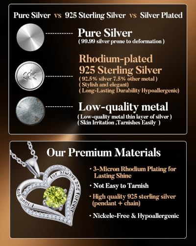 Image of CDE S925 Birthstone Heart Pendant Necklaces Jewelry Gifts for Wife