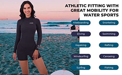 Image of MWTA Women's 2mm Back Zip Spring Wetsuit Long Sleeve Surf Suit Size 8 | Flexible 2mm neoprene spring wetsuit designed for surfing, swimming and paddleboarding adventures.