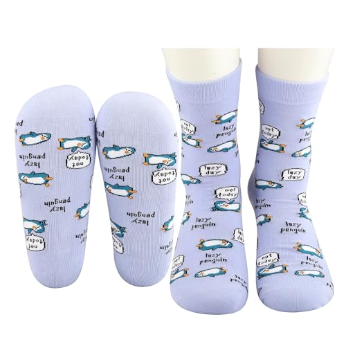 Image of MBMSO 2 Pair Penguin Socks Funny Lazy Penguin Gift for Penguin Lover Penguin Mom Gift Lazy Day Socks Penguin Lazy Friend Gift
