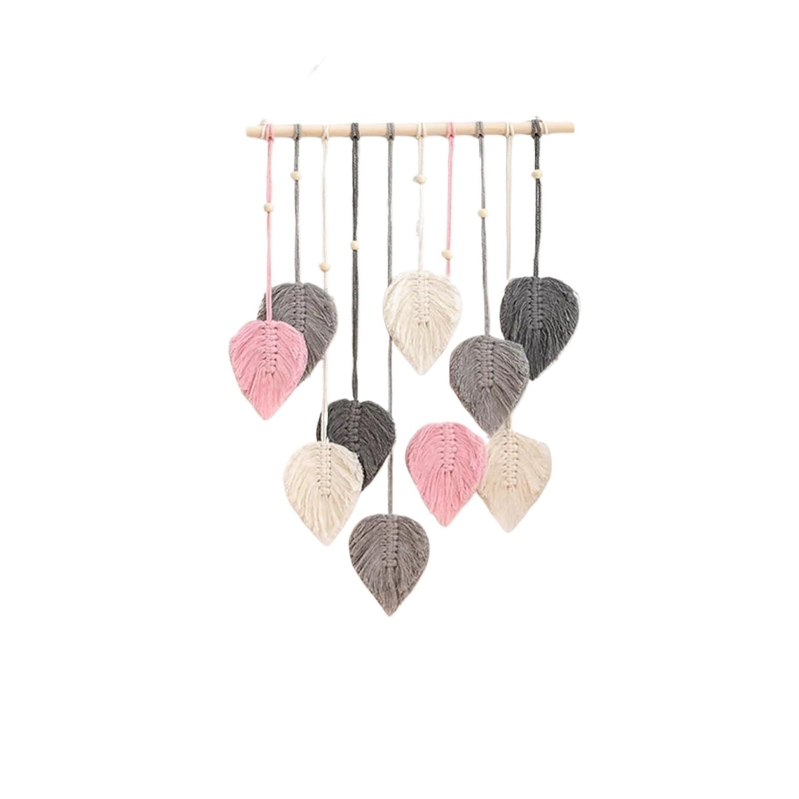 FGUJSUR Tapestry Wall Hanging Handmade Woven Leaf Macrame Hanging Ornament Boho Cotton Rope Walls Decoration For Bedroom Living Room Wall(Pink 40x60cm)