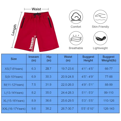 Image of BIG ELEPHANT Boys Cotton Athletic Shorts with Zipper Pockets & Drawstring