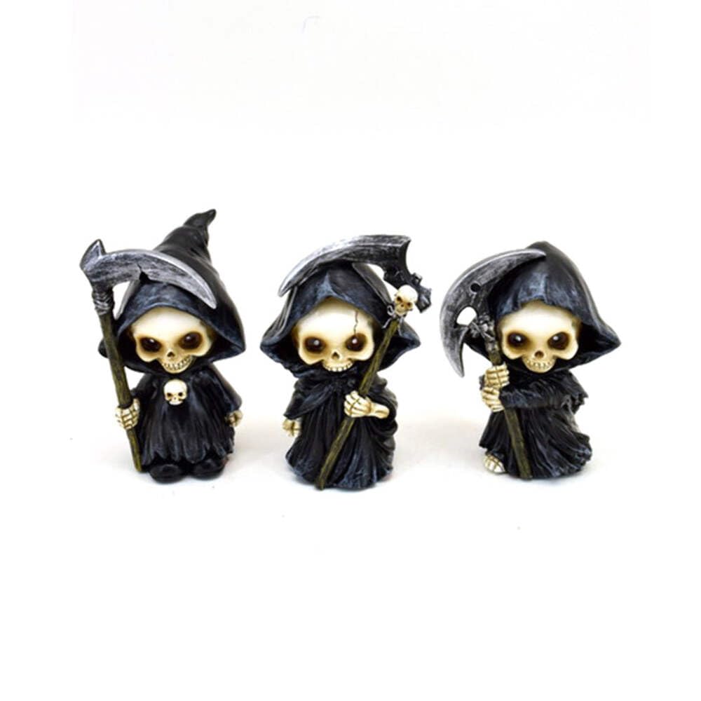 Puckator The Reaper Mini Skull Set of 3 with Scythes, Cute Room Decor, Aesthetic Feng Shui Meditation Accessories