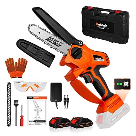 Mini Chainsaw Cordless Kebtek 6-Inch Electric Chainsaw with Brushless Motor Portable Battery Chainsaw with 2 Batteries Handheld Chain saw for Wood Cutting Camping Pruning DLA0017
