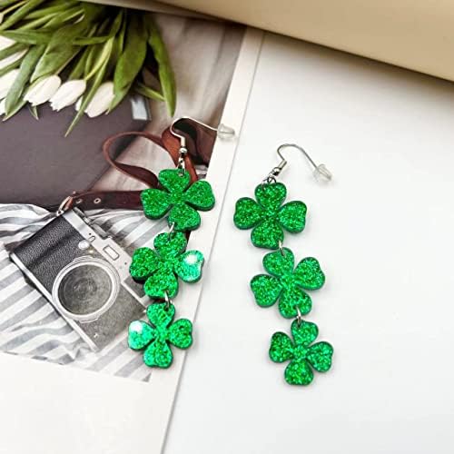 St. Patrick's Day Earrings for Women,Irish Shamrock Acrylic Dangle Earrings, Green Hat Clover Horseshoe Drop Earrings for Irish Festival (C) - 3
