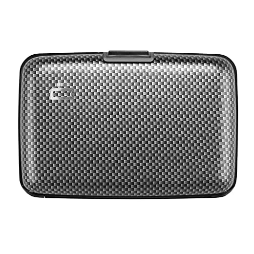 ÖGON -DESIGNS- Aluminium Kartenetui Kohlenstoff Effekt, RFID Schutz vor Betrug und Entmagnetisierung, Kompakte Geldbörse, Modell Smart Case Stockholm V1
