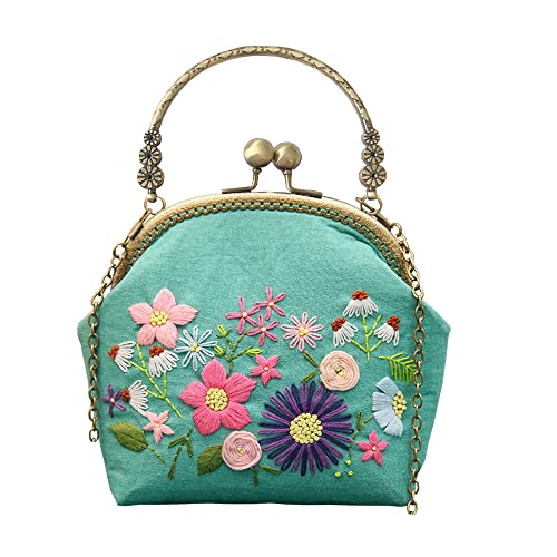 Image of Gogobear Easy Embroidery DIY Purse for Women Handmade Handbag Crossbody | with All Supplies, For Adult Beginners, Flower Pattern, Friend Gifts, Retro Vintage Style