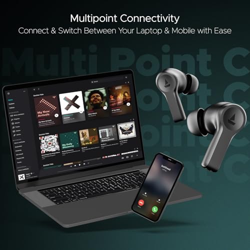 Image of boAt Airdopes Flex 454 ANC, 60HRS Battery, ANC(~32dB), App Support, 4Mics ENx, Fast Charge, Dual Pairing, IPX5, v5.2 Bluetooth Earbuds, TWS Ear Buds Wireless Earphones with mic (Gunmetal Black)