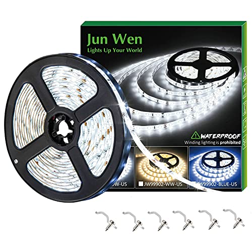 JUNWEN 16.4ft White Led Strip Lights, 12V Waterproof Led Strip Lights Flexible Light Strip Indoor for Bedroom, Kitchen, Bathroom(Not Included Power) by JUNWEN - Used condition - US$12.83