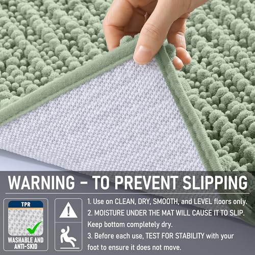 Image of OLANLY Bathroom Rug Mat 44x24, Thick Soft and Absorbent Chenille Bath Mat, Non-Slip Rubber Backing, Machine Washable Quick Dry Bath Rugs for Tub Shower Floor, Home Decor Accessories, Sage Green