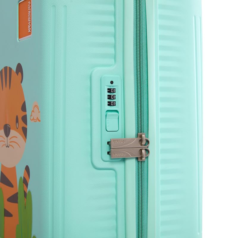Image of American Tourister Snoodle Kids Spinner Luggage | 48 cm Cabin Size | 22L | 8 Wheels | Recessed Combination Lock | Multi-Stage Trolley | Gen-Alpha Suitcases | Green Tiger | 3 Year Global Warranty