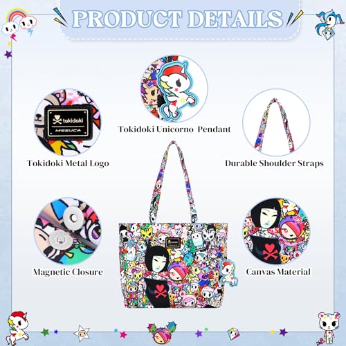 Image of tokidoki Large Tote Bag with Unicorno Keychain Laptop Travel Bag Shoulder Work Tote Weekender Bag Handbag for Women