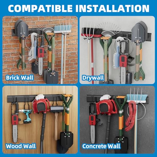 Ticonn Garage Organization Tool Storage Utility Rack, Heavy Duty Wall Mounted Hanger Organizer System For Shed Garden Yard Tools, Ski Gears, Broom, Rake, Shovel thumb #5