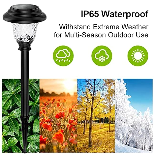 Glass Solar Lights Outdoor, 4 Pack Super Bright Solar Pathway Lights, Up to 12 Hrs Long Last Auto On/Off Garden Lights Solar Powered Waterproof, Stainless Steel LED Landscape Lighting for Yard