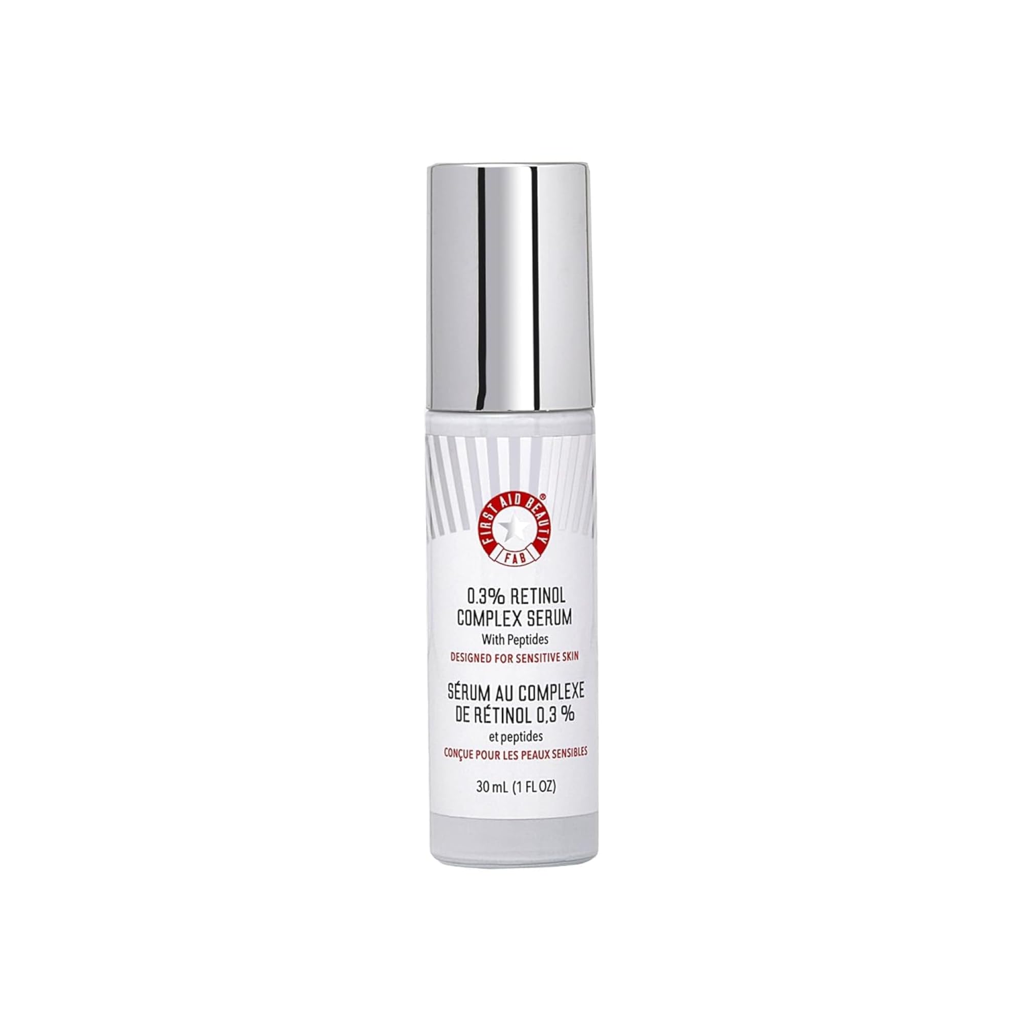 First Aid Beauty – 0,3 % Retinol-Komplex-Serum mit Peptiden, Entwickelt für empfindliche Haut, Hilft sichtbar Linien und Falten zu verbessern mit weniger Reizungen als herkömmliches Retinol, Nicht kom