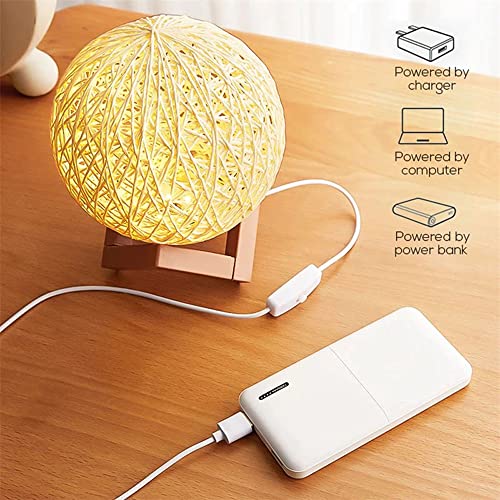Image of 3D USB Acrylic Night Light LED Table Desk Bedroom Decor Gift Warm Table Lamp for Bedroom Living Room (Rattan Ball)