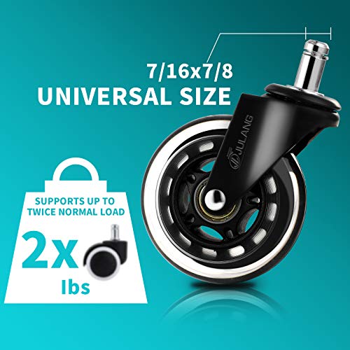 Office Chair Wheels Replacement Rubber Chair casters for Hardwood Floors and Carpet, 2.5 Inch, Set of 5, Accessories of Caster Wheels for Heavy Duty Office Chair to get rid of Chair mats - Universal
