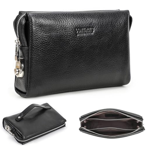 Contacts Genuine Leather ID Card Holder Clutch for Men, Mens Large Capacity with Anti-theft Combination Lock Travel Wallet with Strap Contacts Genuine Leather ID Card Holder Clutch for Men, Mens Large Capacity with Anti-theft Combination Lock Travel Wallet with Strap