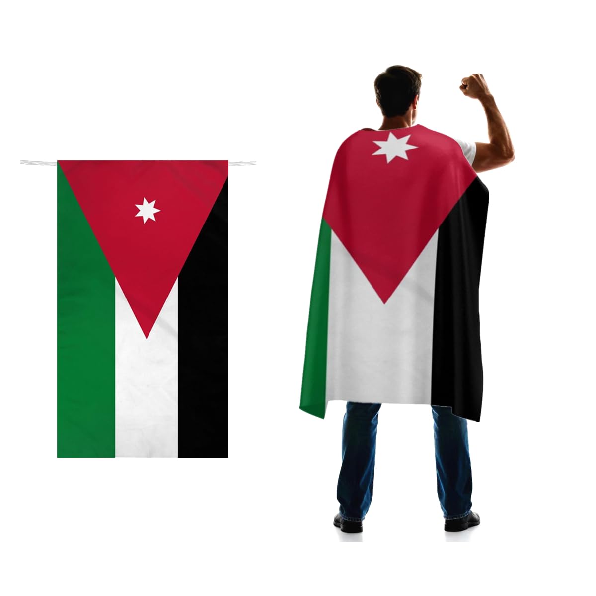 Jordan Flag Cape 3x5 FT for Independence Day Holiday Costumes Celebrati,150D Premium Polyester,Hashemite Kingdom of Jordan Patriotic Flags Costume Cloak.