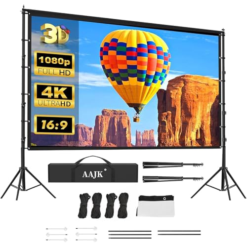 AAJK 150in Projector Screen with Stand,Portable 16:9 4K HD Indoor Outdoor Projection Screen with...