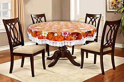 Image of The Furnishing Tree Round Shaped 4 Seater Table Cover WxL 60x60 inches with White Border lace