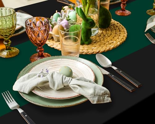 Image of Oudain 6 Pcs Plastic Table Cloths Disposable 54 inch x 108 inch, Dark Green, Black | Rectangle Table Cover, Waterproof Tablescloths for Back to School Wedding Baby Shower Birthdays Party Decoration