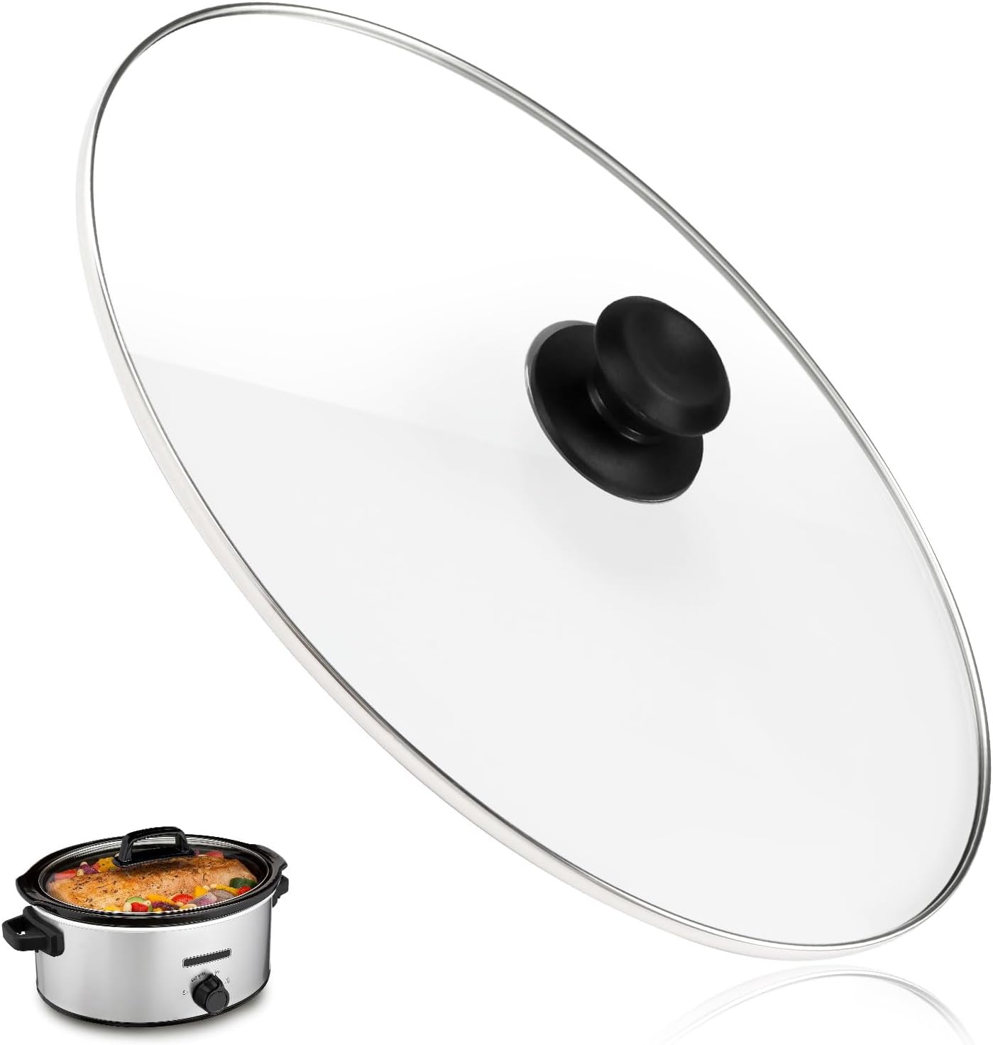 Oval Glass Lid 6 Quart Fit for Hamilton Beach 6qt Slow Cooker 33665G, Crock Pot Replacement lid, Slow Cooker Crock Pot Lid Replacement Part, 1 Pack - Thumbnail 2